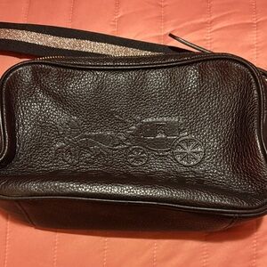 Coach Black Crossbody Camera Bag with Gold Accents & Silver Strap